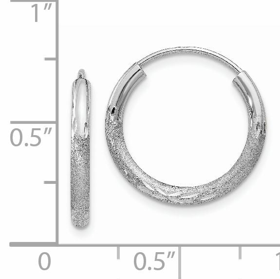 14k White Gold 2mm Diamond-cut Endless Hoop Earrings