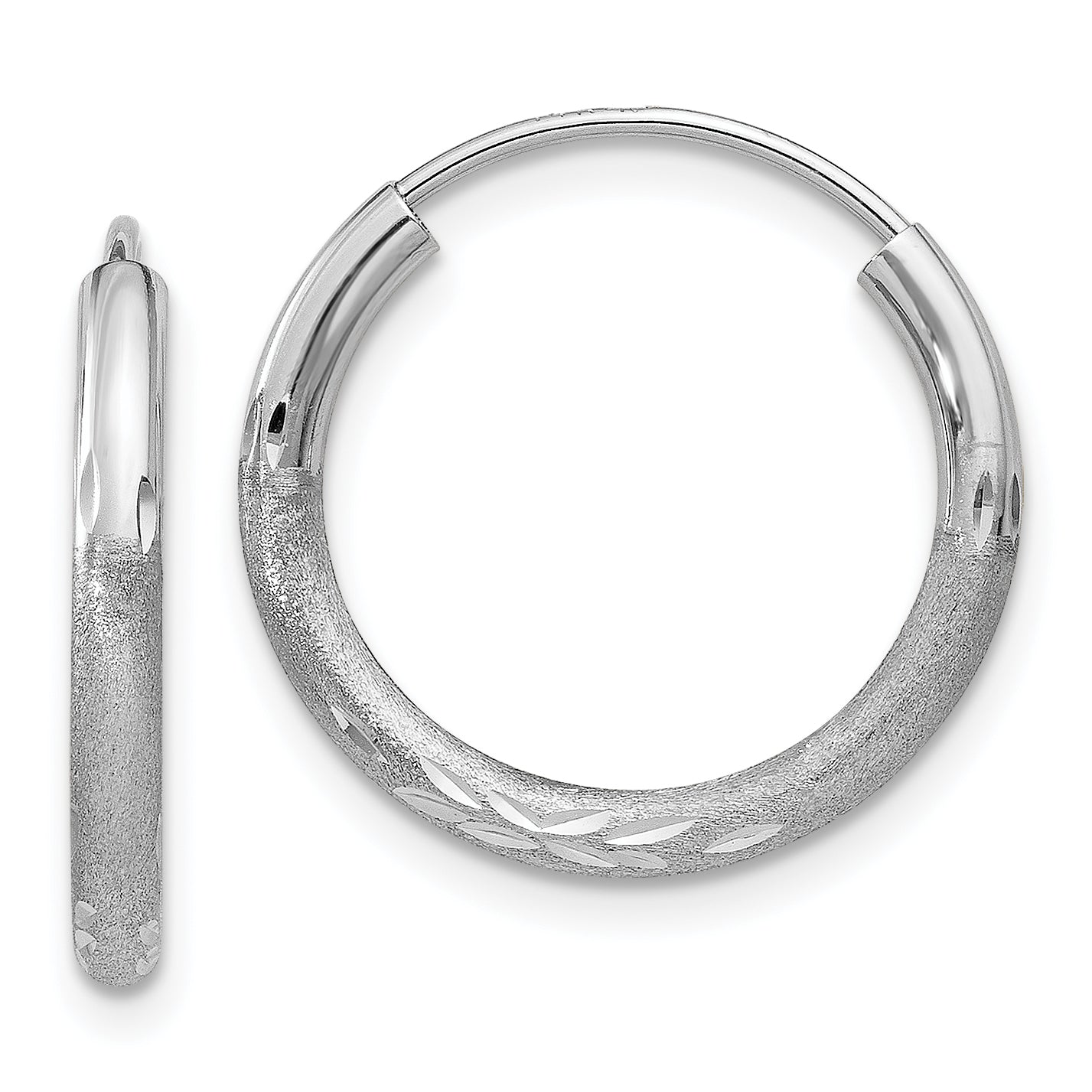 14k White Gold 2mm Diamond-cut Endless Hoop Earrings