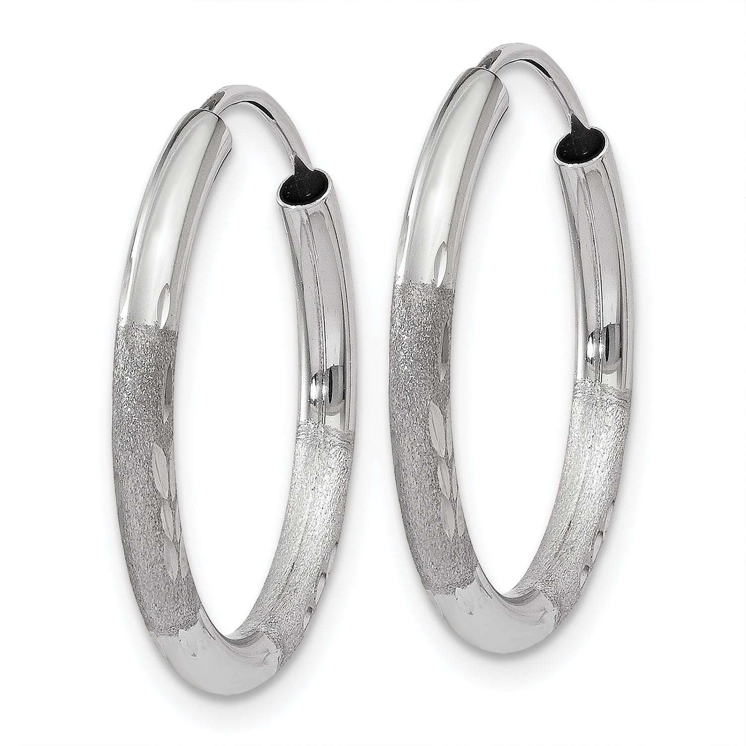 14k White Gold 2mm Diamond-cut Endless Hoop Earrings