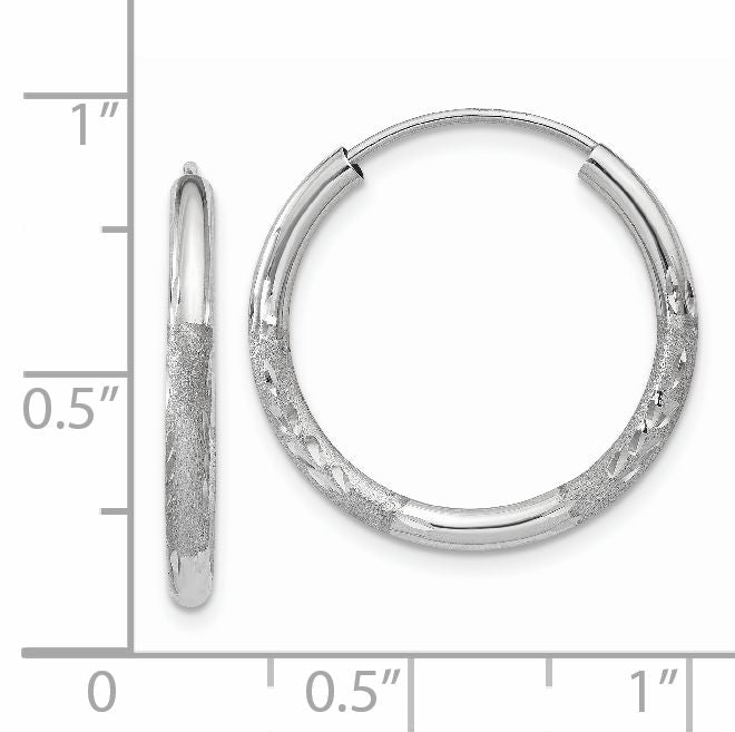 14k White Gold 2mm Diamond-cut Endless Hoop Earrings