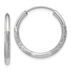 14k White Gold 2mm Diamond-cut Endless Hoop Earrings