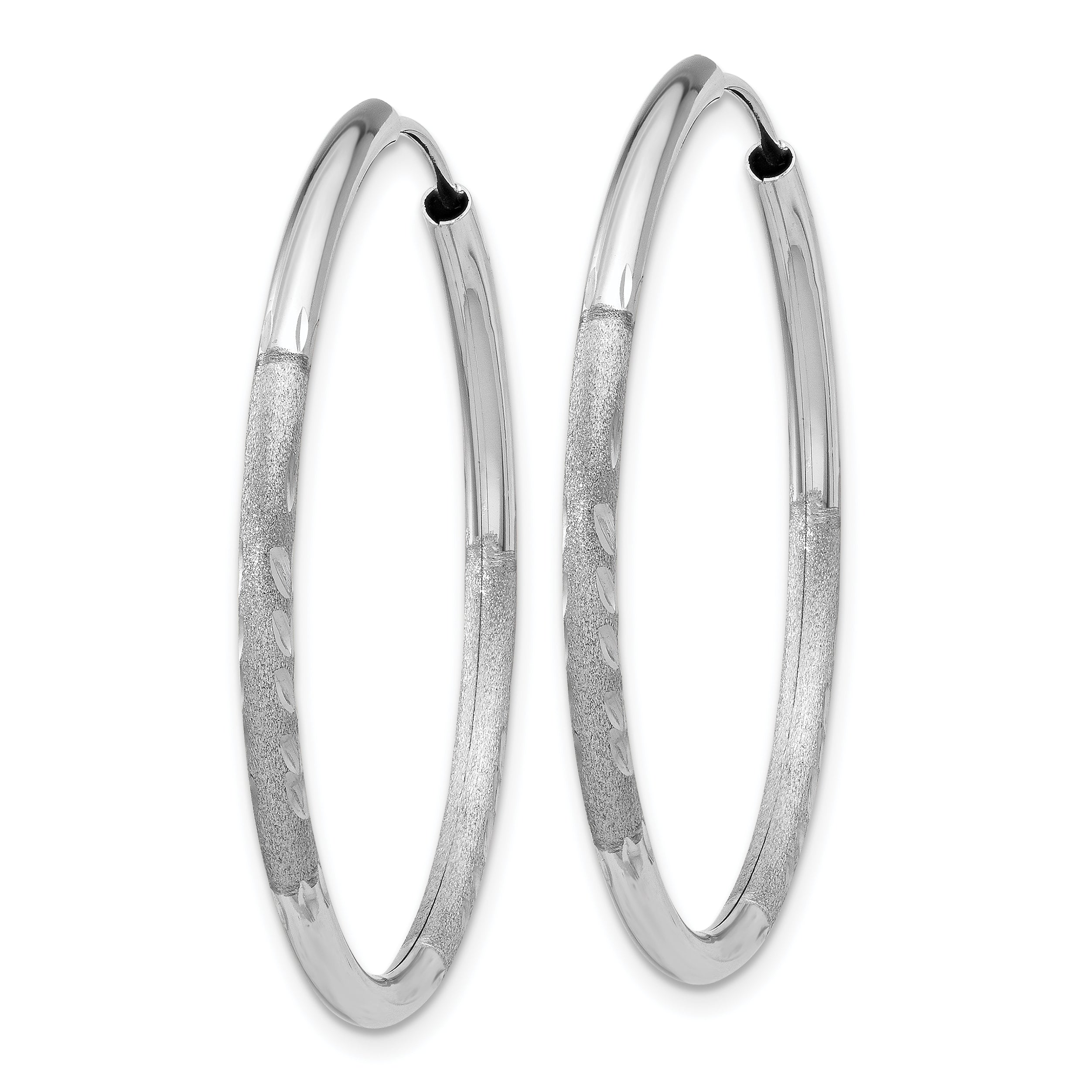 14k White Gold 2mm Diamond-cut Endless Hoop Earrings