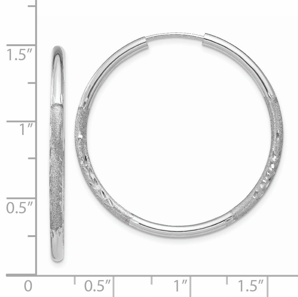 14k White Gold 2mm Diamond-cut Endless Hoop Earrings