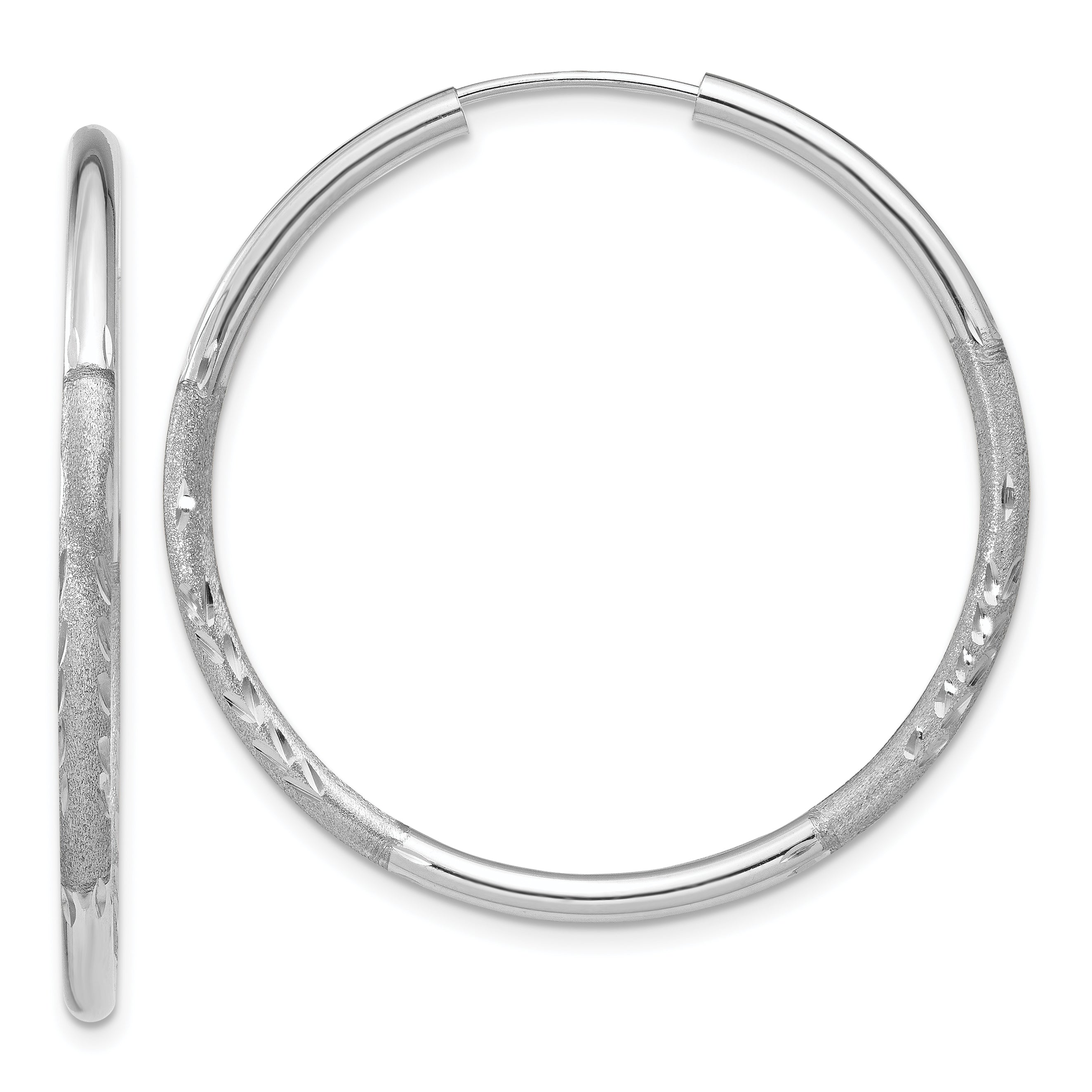 14k White Gold 2mm Diamond-cut Endless Hoop Earrings