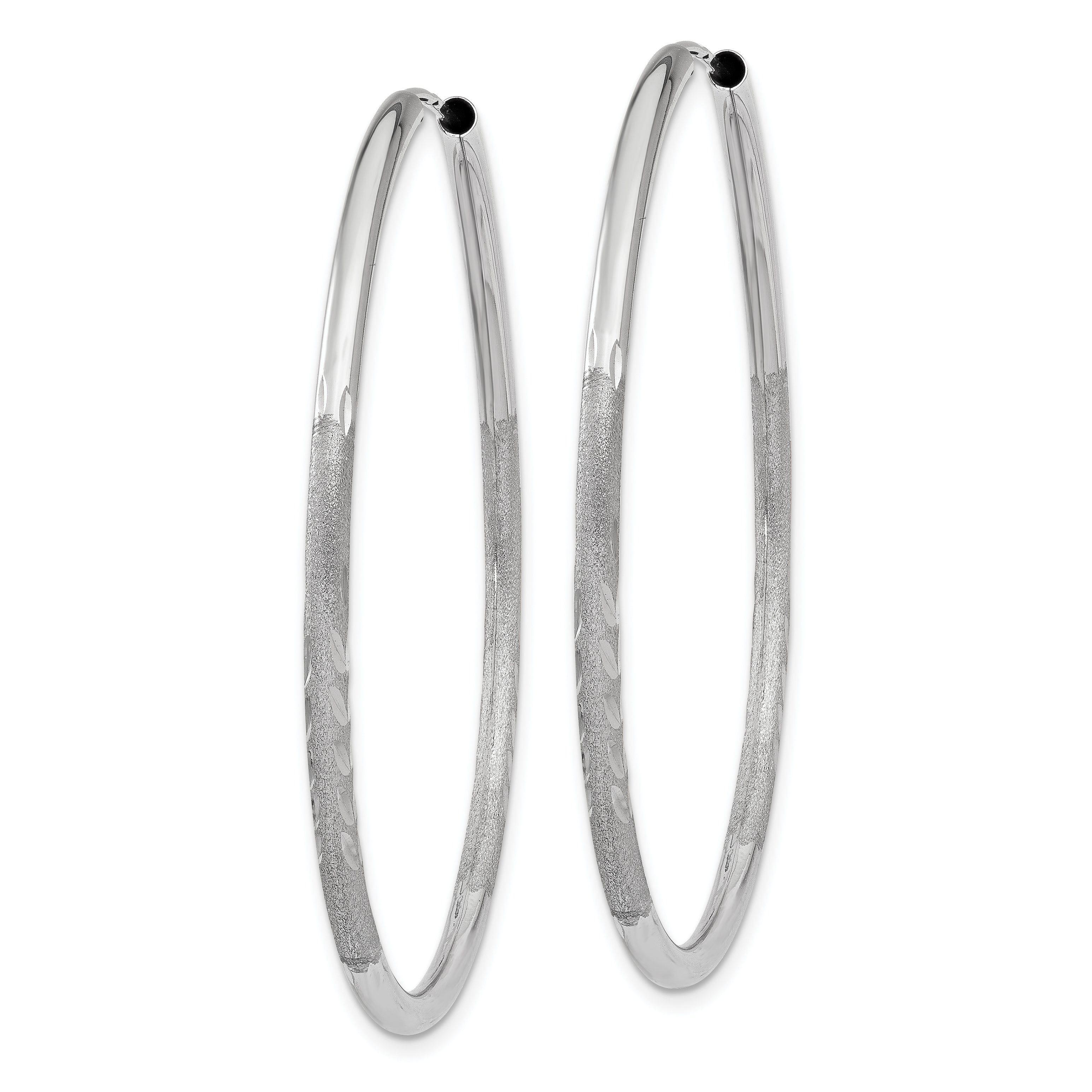 14k White Gold 2mm Diamond-cut Endless Hoop Earrings