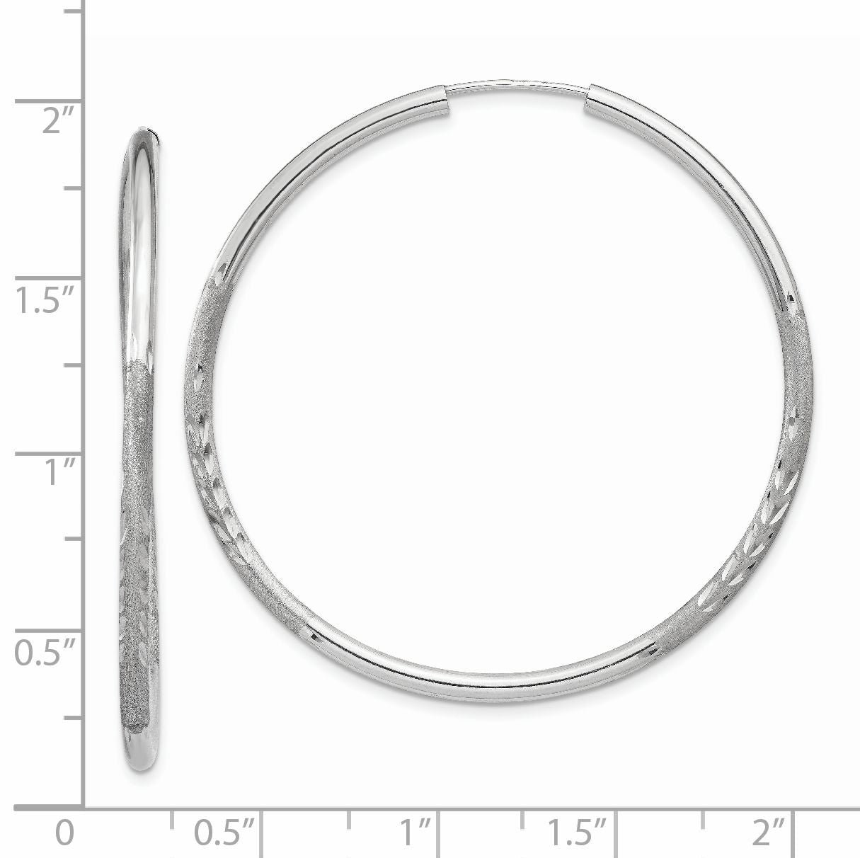 14k White Gold 2mm Diamond-cut Endless Hoop Earrings