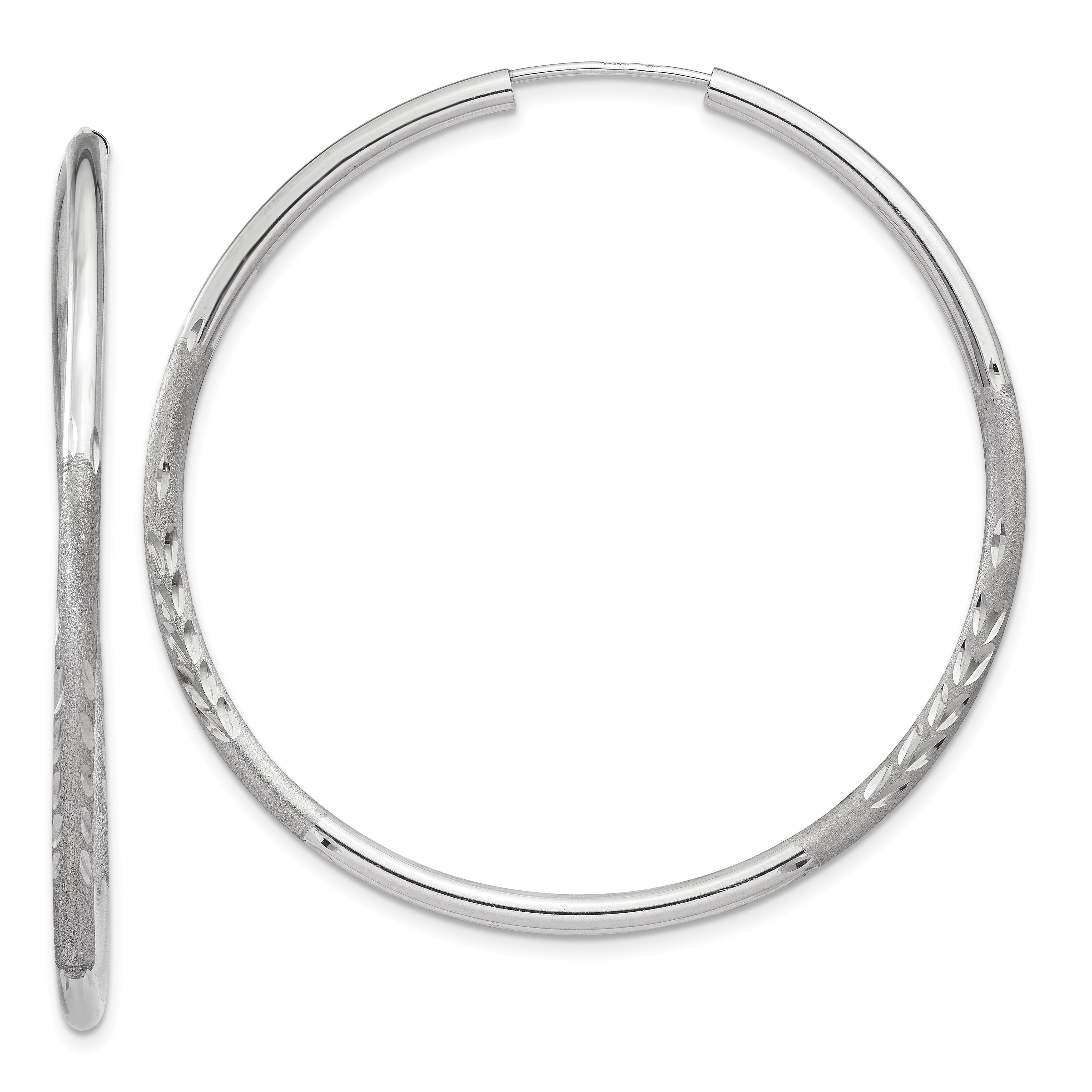 14k White Gold 2mm Diamond-cut Endless Hoop Earrings