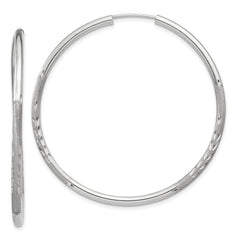 14k White Gold 2mm Diamond-cut Endless Hoop Earrings