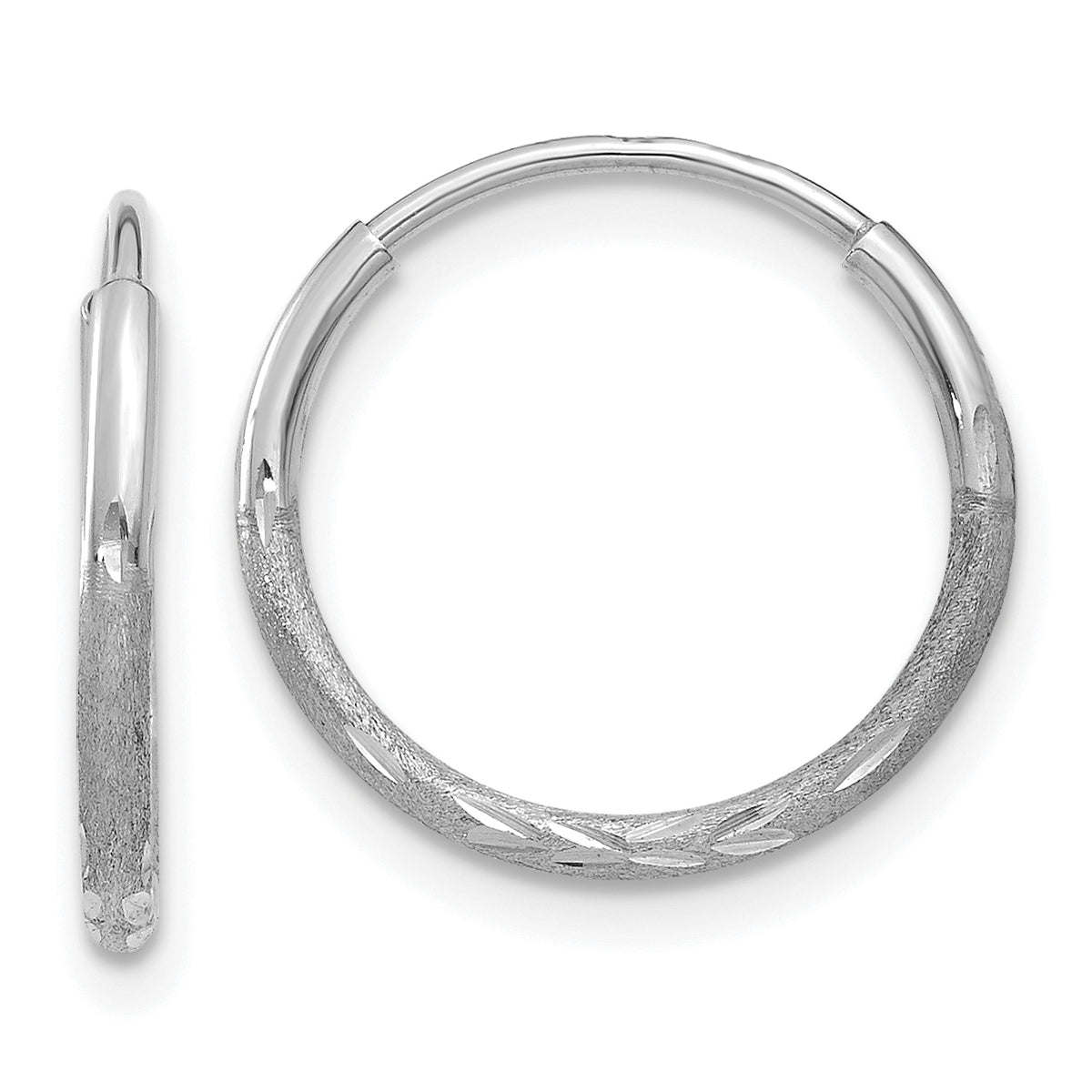 14K White Gold 1.25mm Diamond-cut Endless Hoop Earring