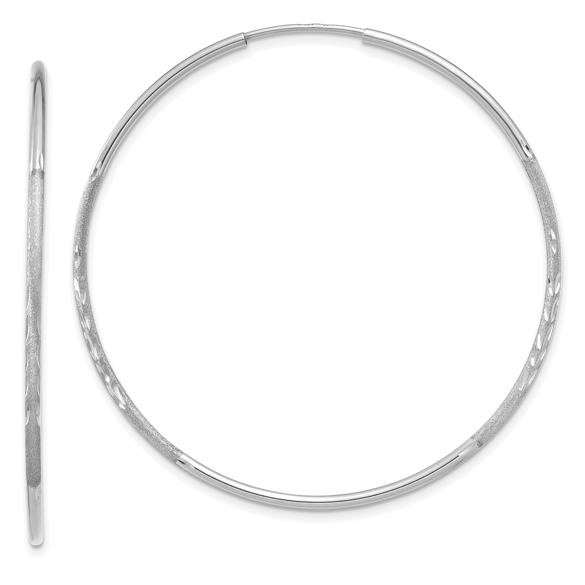 14K White Gold 1.25mm Diamond-cut Endless Hoop Earring