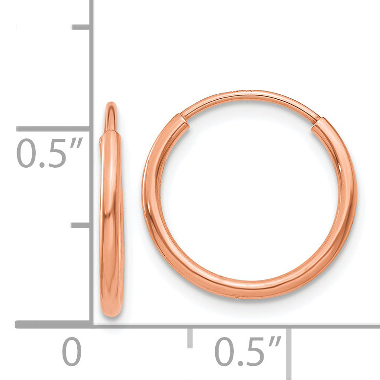 14k Rose Gold 1.2mm Polished Endless Hoop Earrings