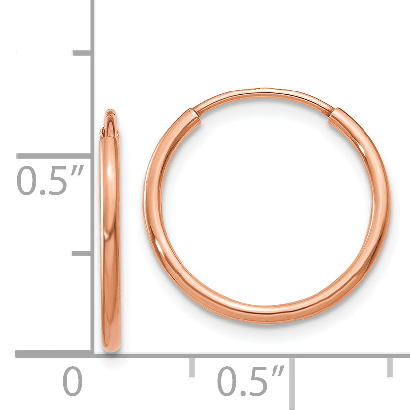 14k Rose Gold 1.2mm Polished Endless Hoop Earrings