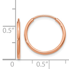 14k Rose Gold 1.2mm Polished Endless Hoop Earrings