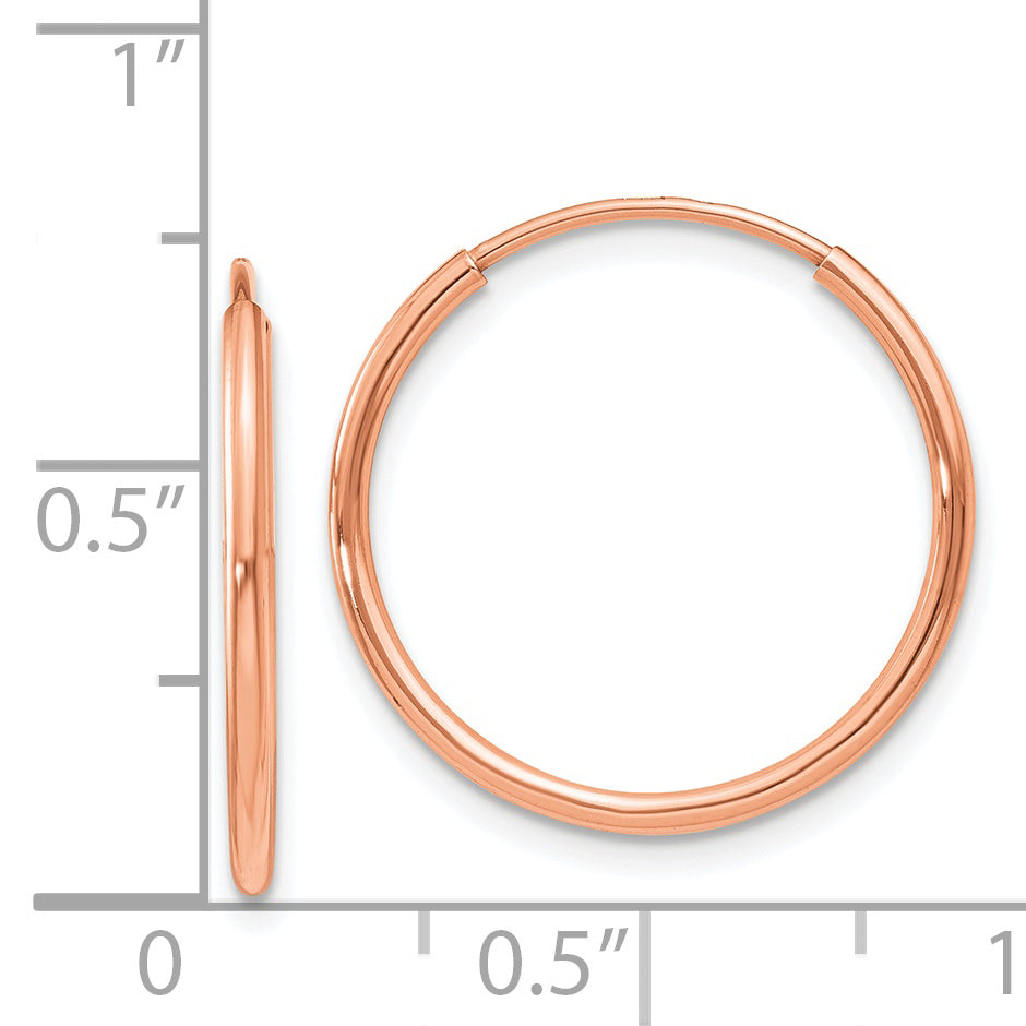 14k Rose Gold 1.2mm Polished Endless Hoop Earrings