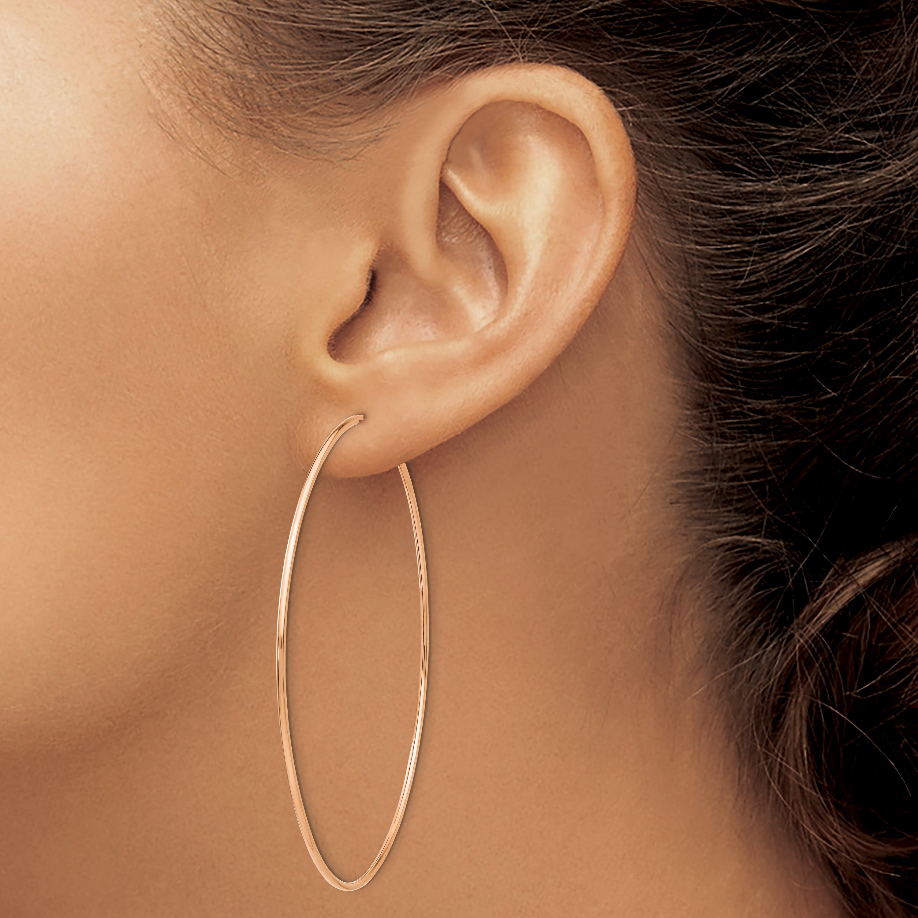 14k Rose Gold 1.2mm Polished Endless Hoop Earrings