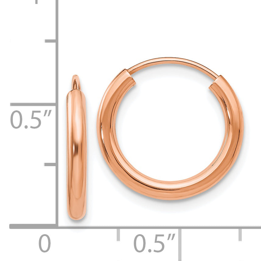 14k Rose Gold Polished Round Endless 2mm Hoop Earrings