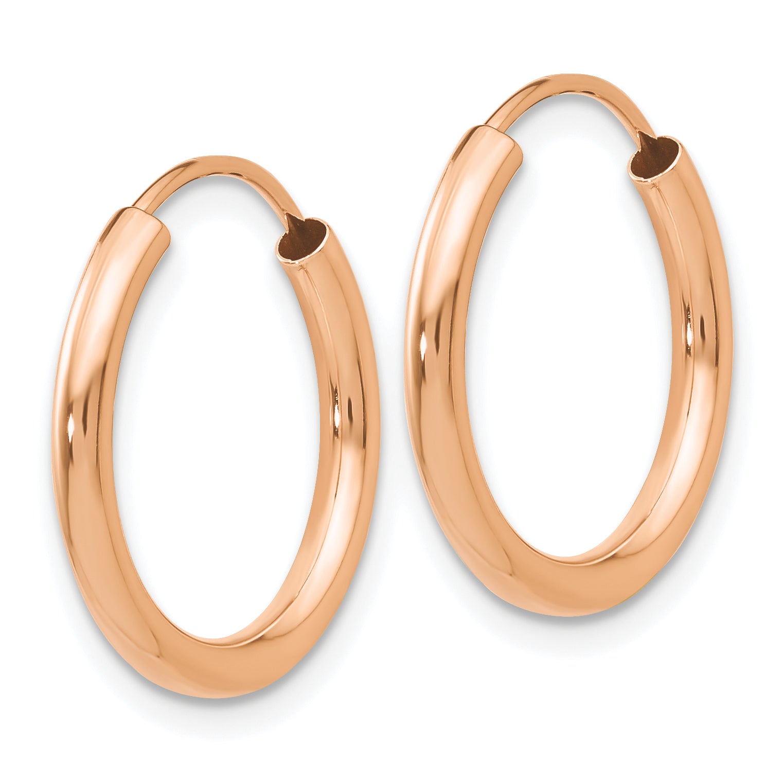 14k Rose Gold Polished Round Endless 2mm Hoop Earrings