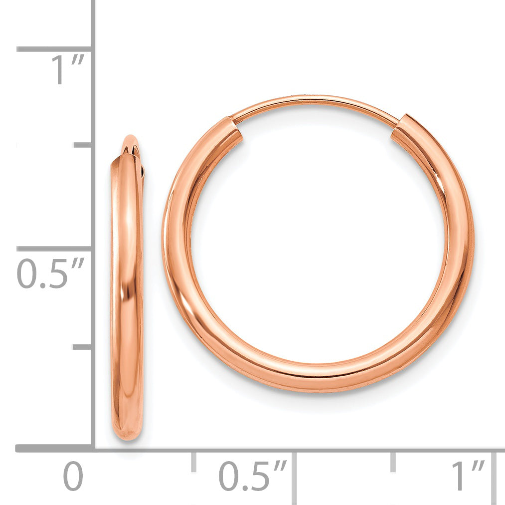 14k Rose Gold Polished Round Endless 2mm Hoop Earrings