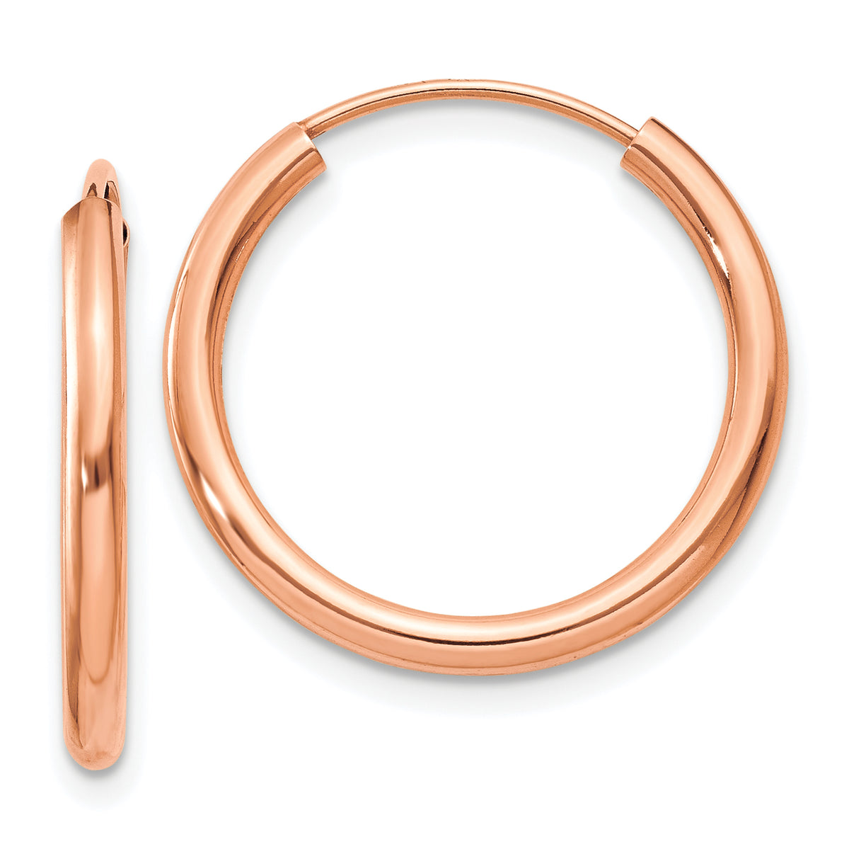 14k Rose Gold Polished Round Endless 2mm Hoop Earrings