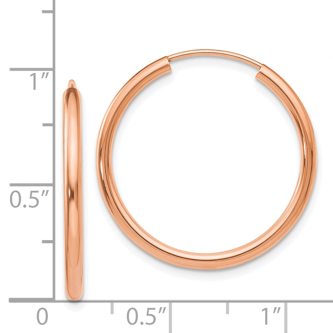 14k Rose Gold Polished Round Endless 2mm Hoop Earrings