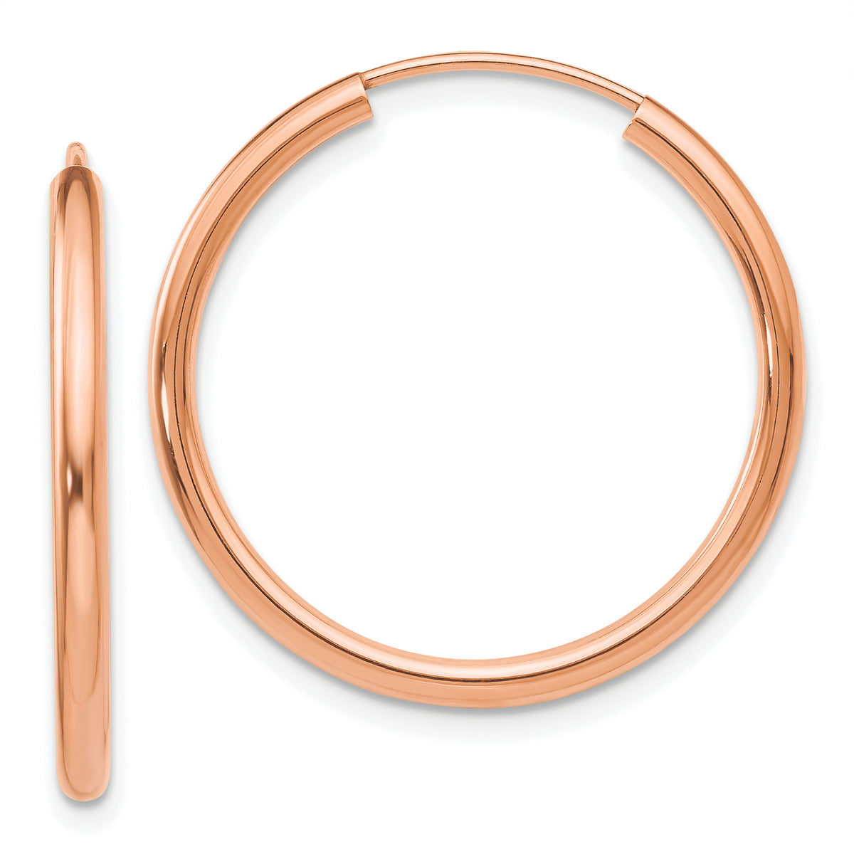 14k Rose Gold Polished Round Endless 2mm Hoop Earrings