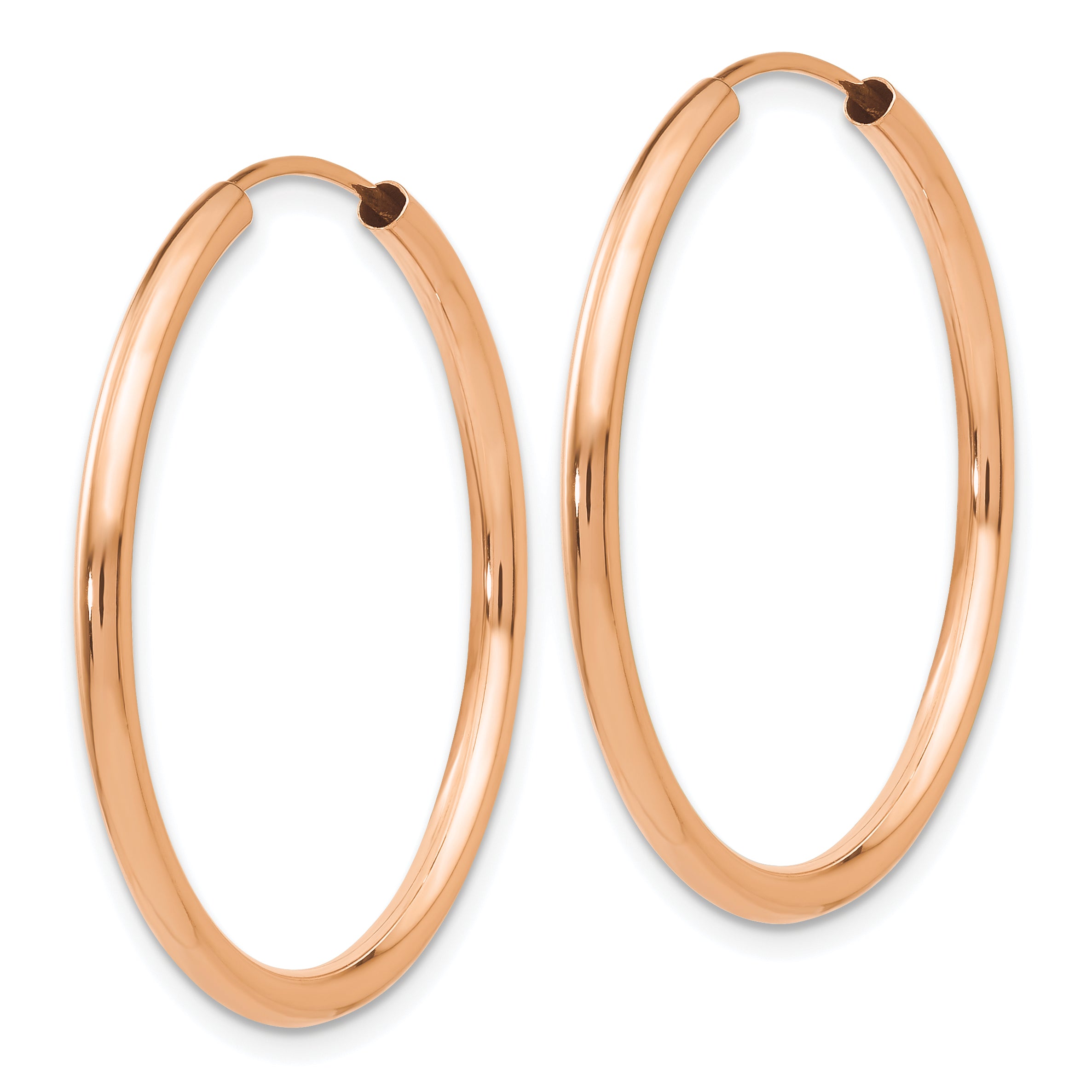 14k Rose Gold Polished Round Endless 2mm Hoop Earrings