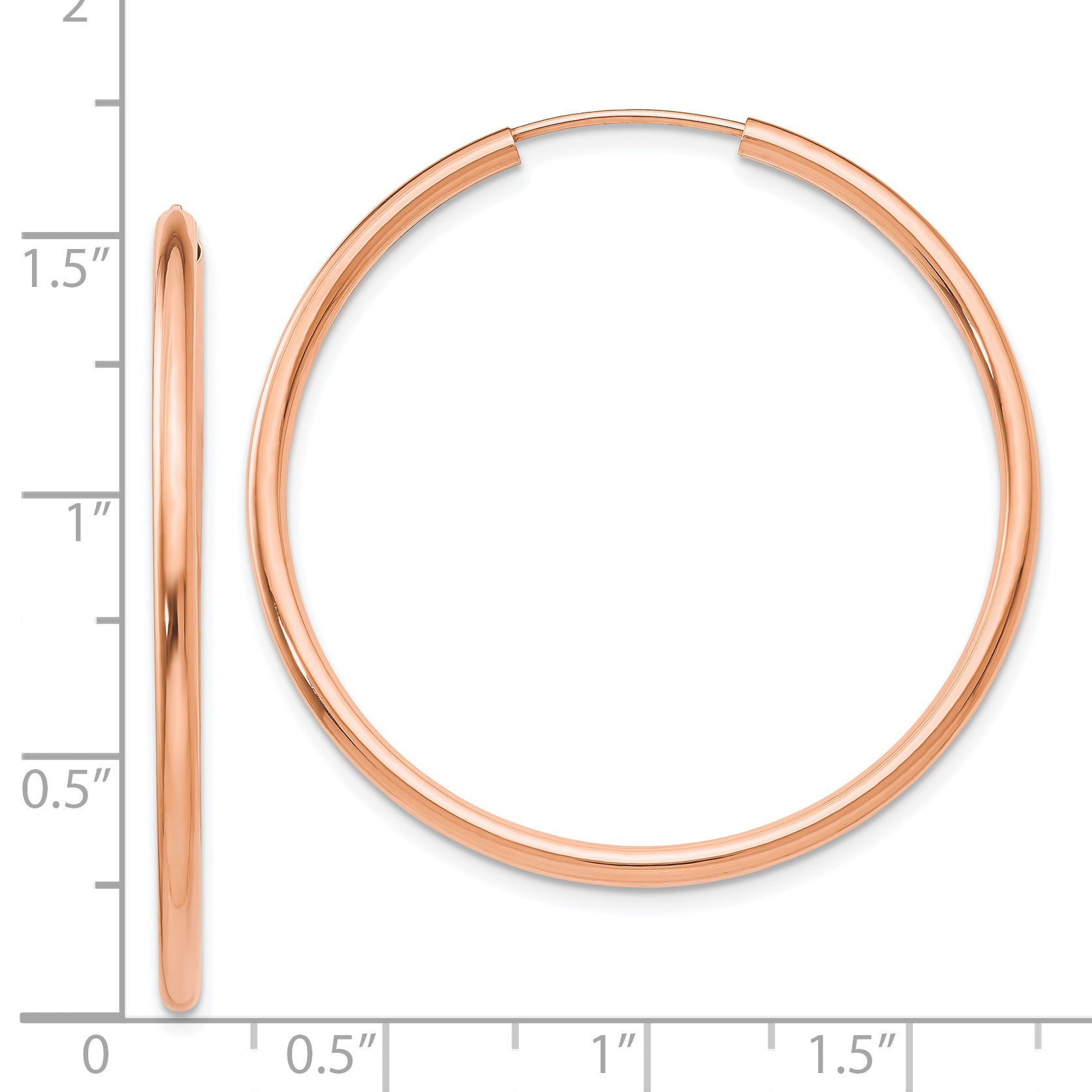 14k Rose Gold Polished Endless 2mm Hoop Earrings