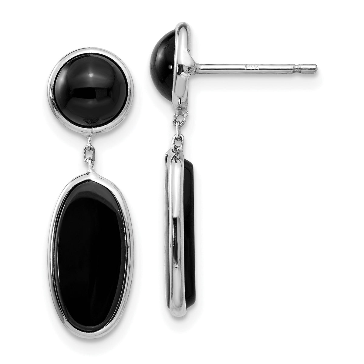 14k White Gold Onyx Oval Dangle Post Earrings