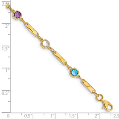 14K Gold Multi Gemstone Bracelet with Fancy Links and Polished Finish