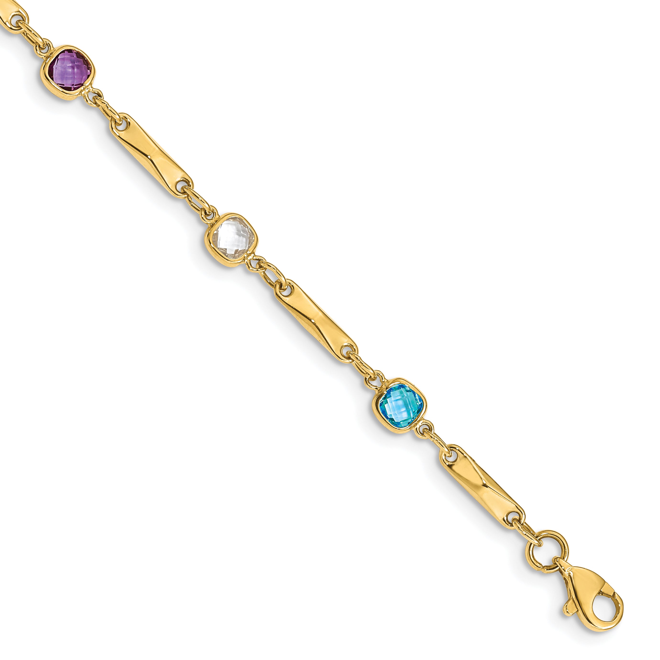 14K Multi Gemstone Fancy Link Bracelet