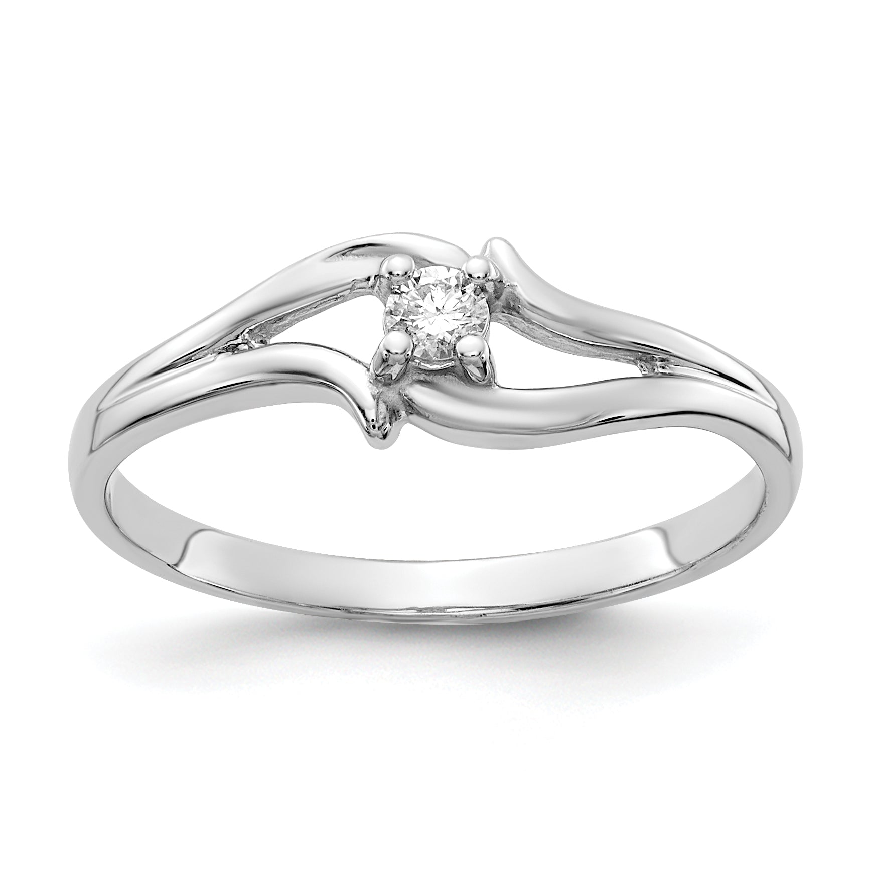 14k White Gold Polished AA Diamond Ring