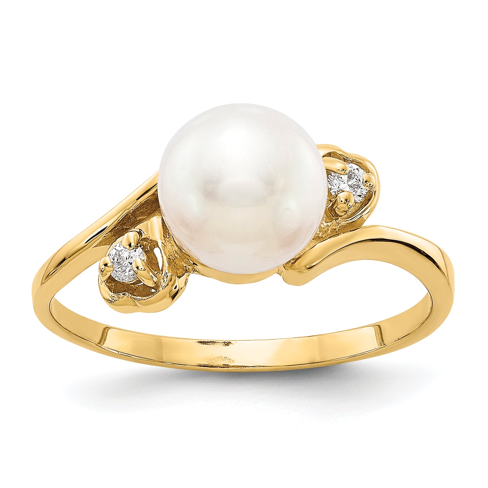 14k Gold 7mm Fresh Water Cultured Pearl AA Diamond ring