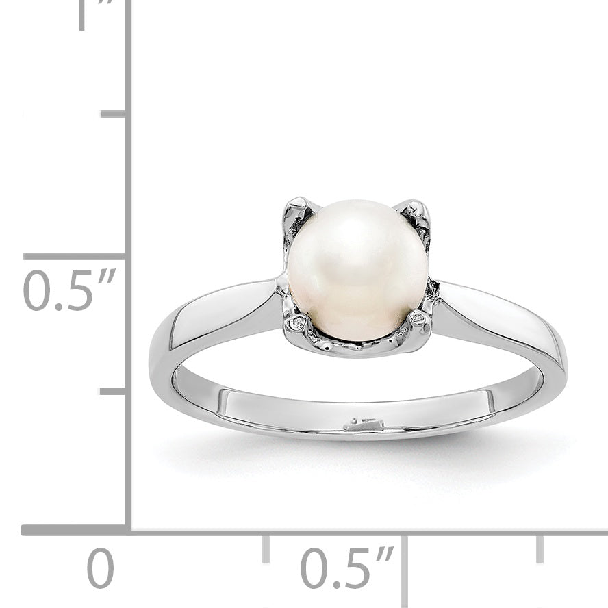 14k White Gold 6mm Fresh Water Cultured Pearl ring