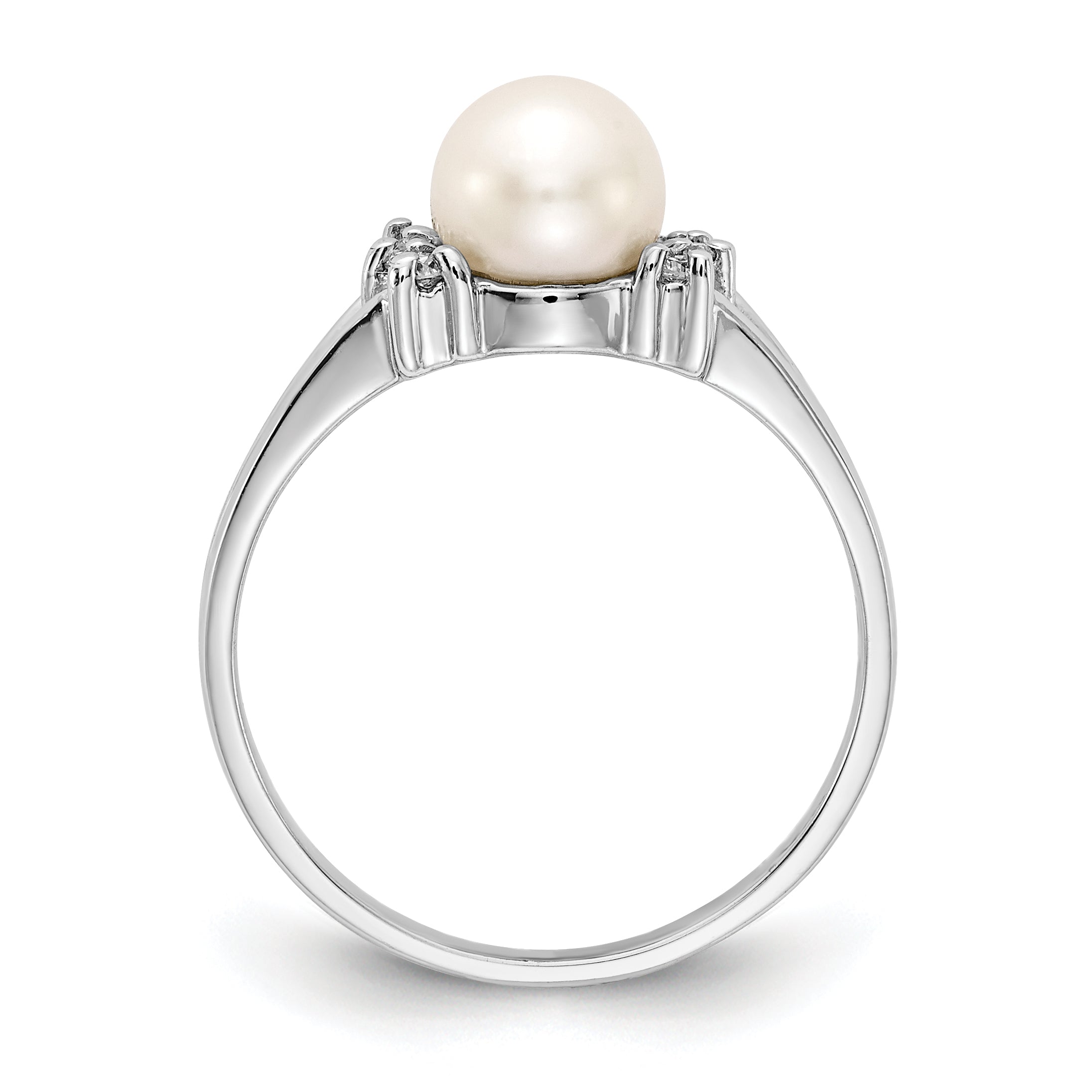 14k White Gold 6mm Fresh Water Cultured Pearl AA Diamond ring