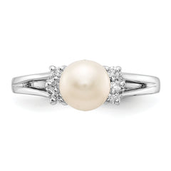 14k White Gold 6mm Fresh Water Cultured Pearl AA Diamond ring