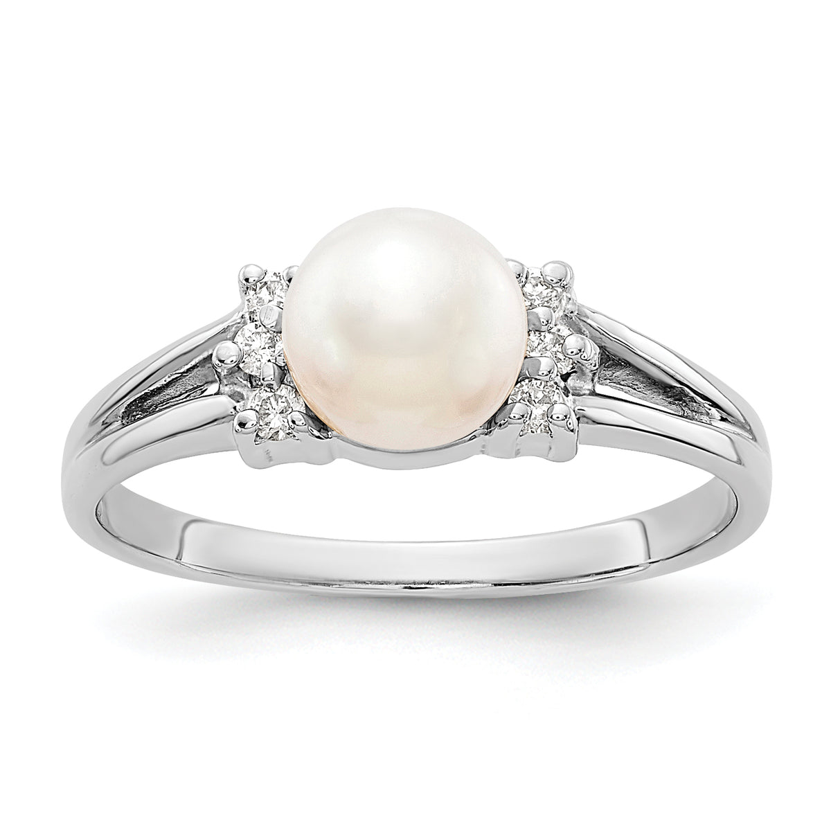 14k White Gold 6mm Fresh Water Cultured Pearl AA Diamond ring