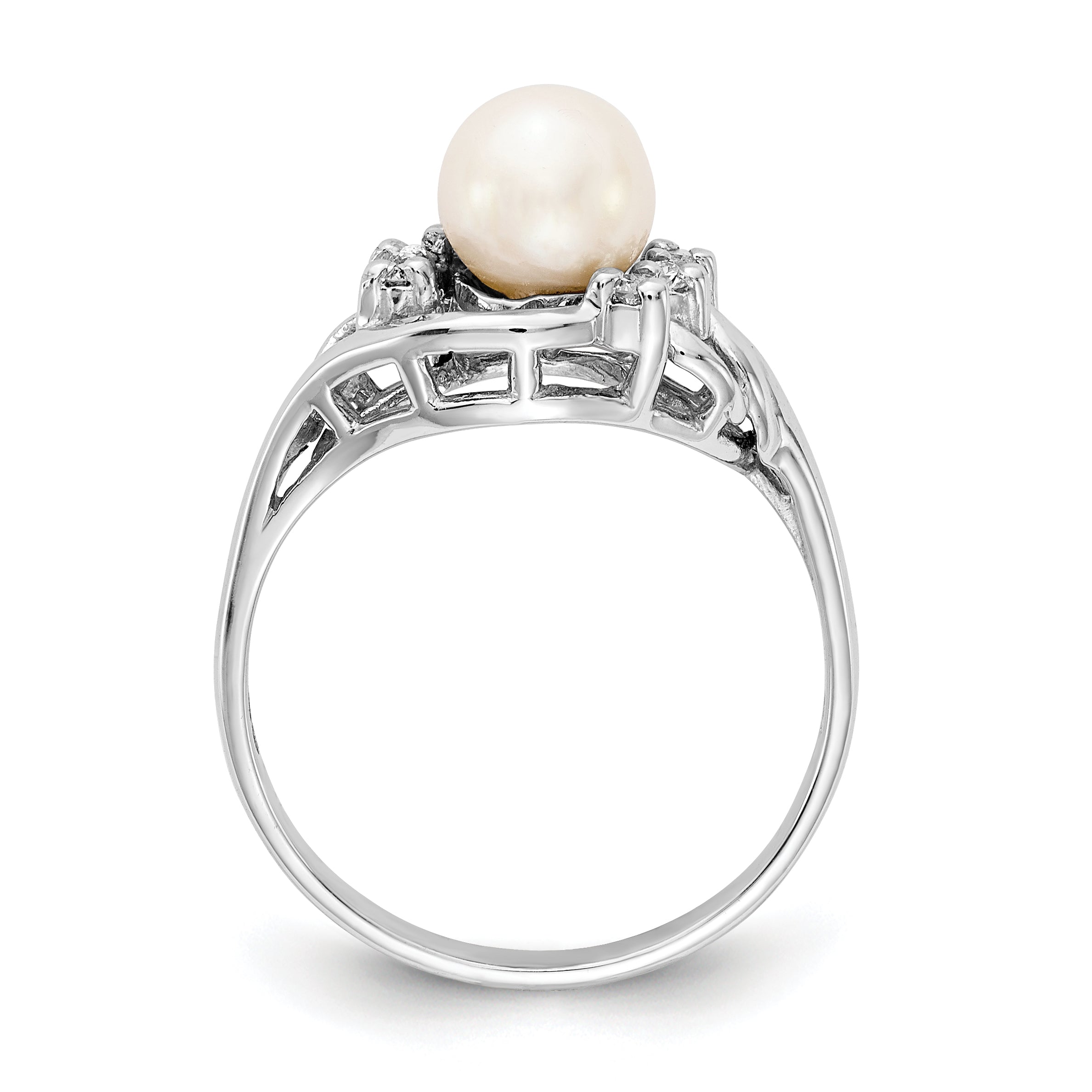 14k White Gold 6mm Fresh Water Cultured Pearl AA Diamond ring