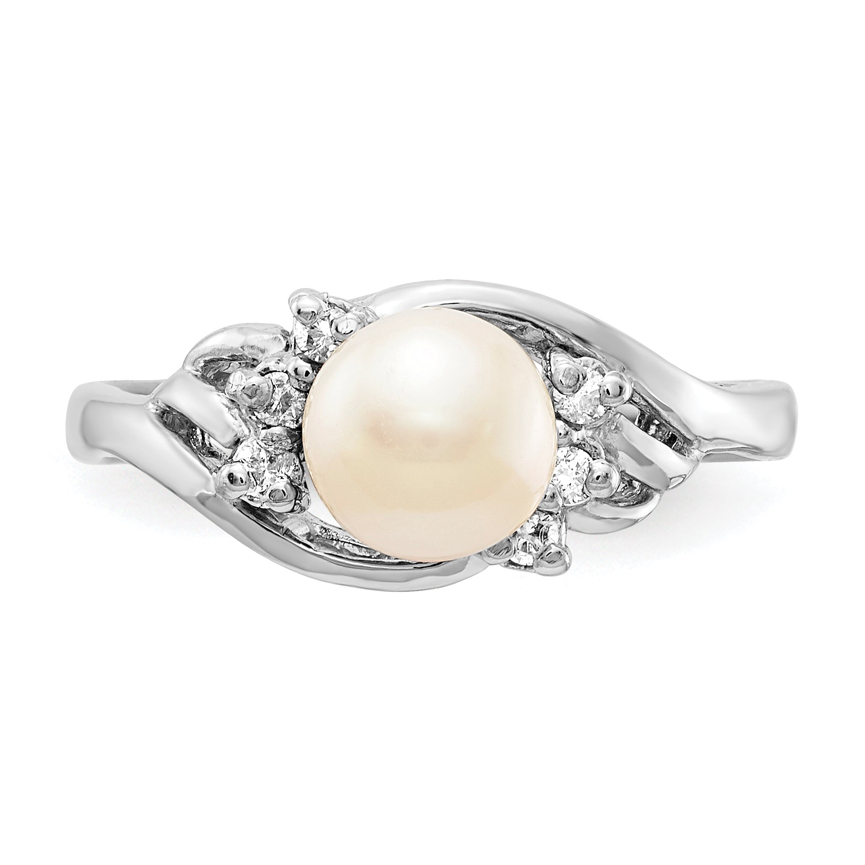 14k White Gold 6mm Fresh Water Cultured Pearl AA Diamond ring