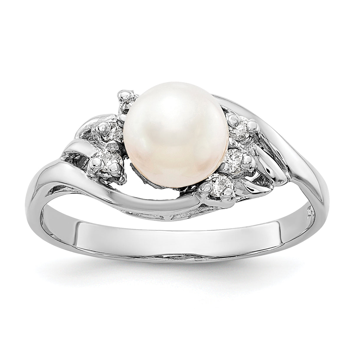 14k White Gold 6mm Fresh Water Cultured Pearl AA Diamond ring