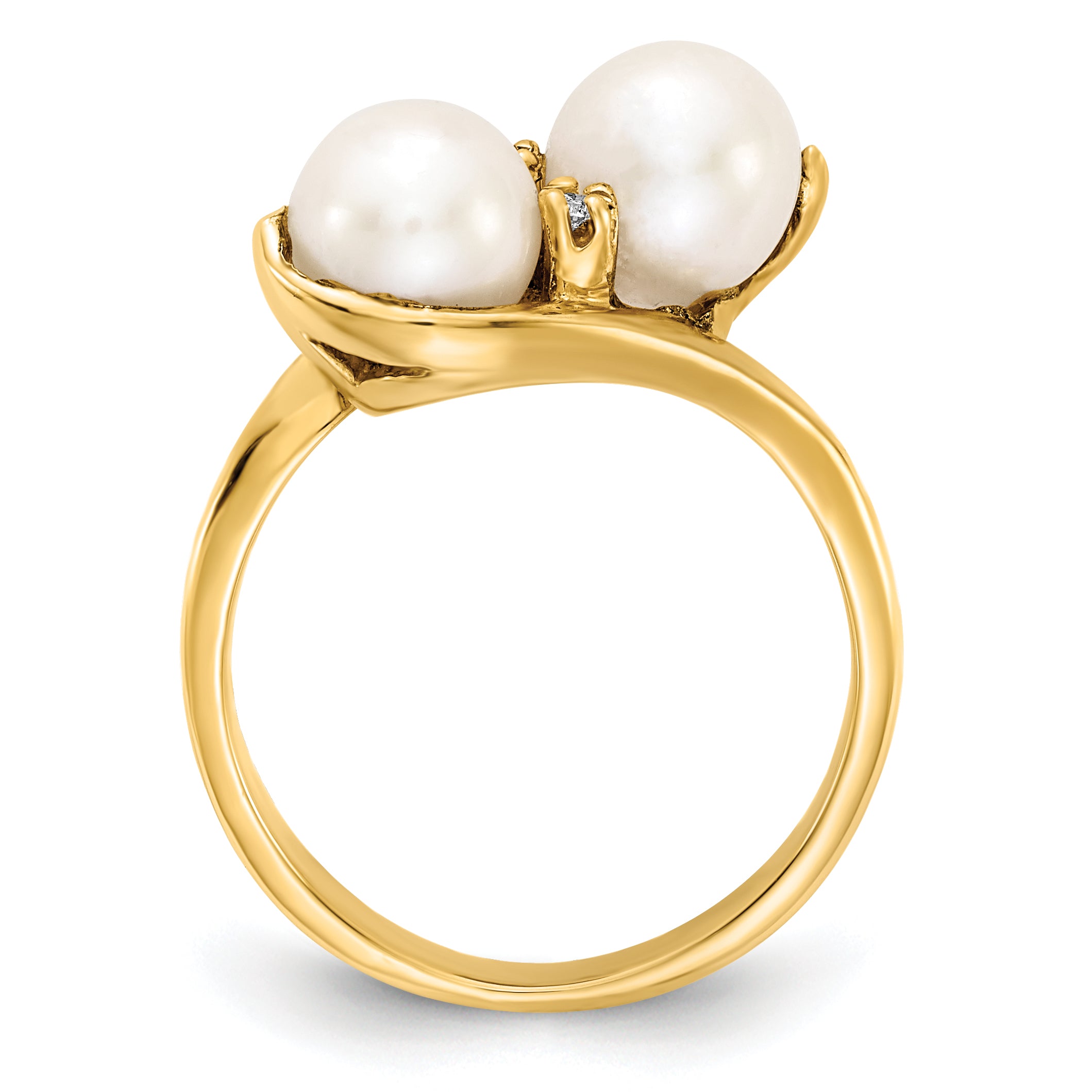 14k 6mm Fresh Water Cultured Pearl AA Diamond ring