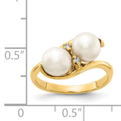 14k 6mm Fresh Water Cultured Pearl AA Diamond ring