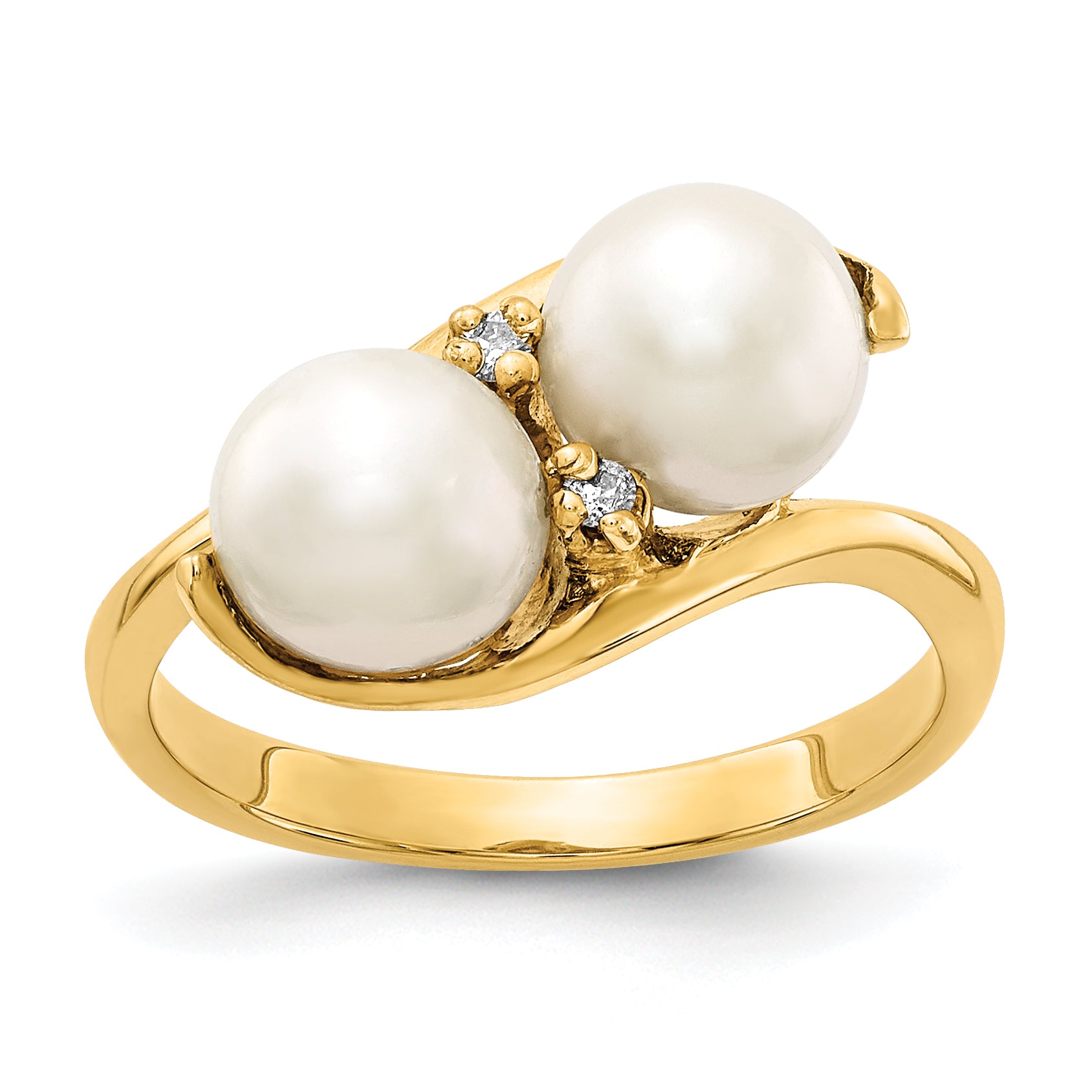 14k 6mm Fresh Water Cultured Pearl AA Diamond ring