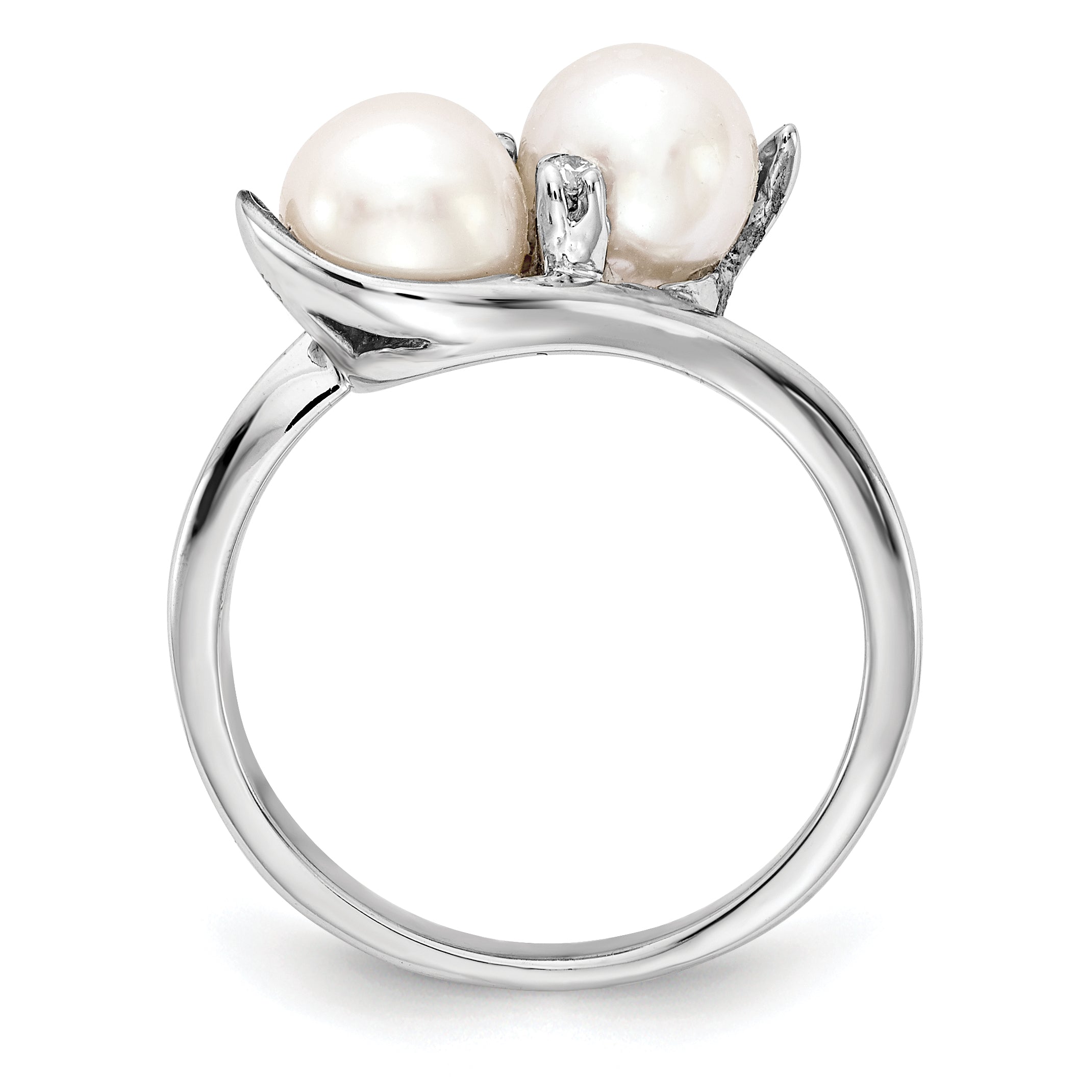 14k White Gold 6mm Fresh Water Cultured Pearl AA Diamond ring