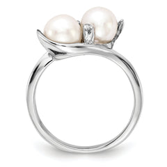 14k White Gold 6mm Fresh Water Cultured Pearl AA Diamond ring