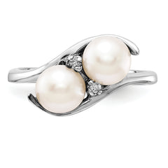 14k White Gold 6mm Fresh Water Cultured Pearl AA Diamond ring