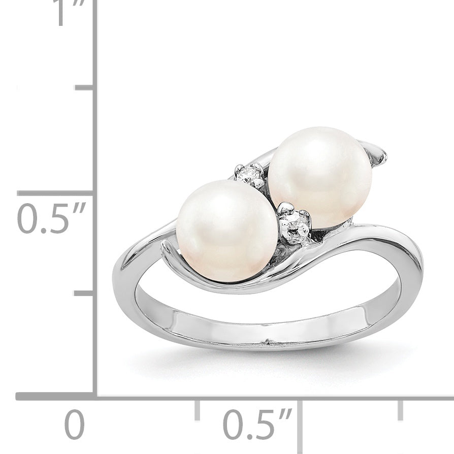 14k White Gold 6mm Fresh Water Cultured Pearl AA Diamond ring