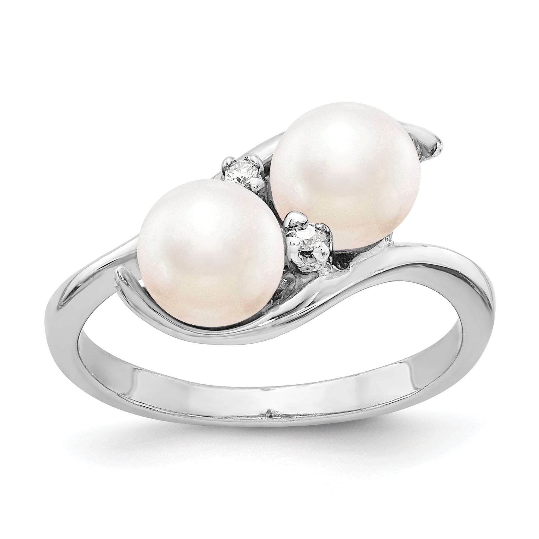 14k White Gold 6mm Fresh Water Cultured Pearl AA Diamond ring