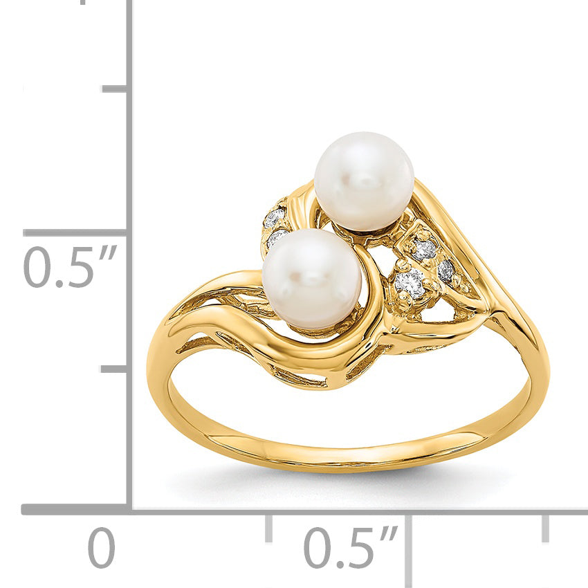 14k 4mm Fresh Water Cultured Pearl AA Diamond ring