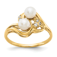 14k 4mm Fresh Water Cultured Pearl AA Diamond ring