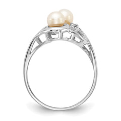 14k White Gold 4mm Fresh Water Cultured Pearl AA Diamond ring